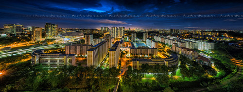 night buildings landscape lights evening singapore glow dusk