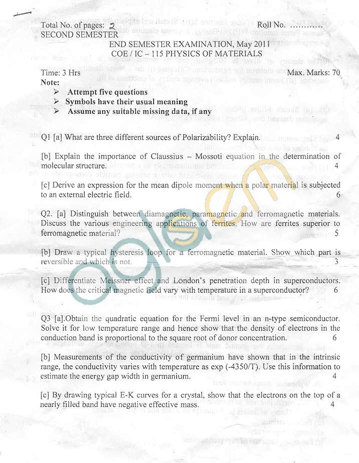 NSIT: Question Papers 2011 – 2 Semester - End Sem - COE-IC-115