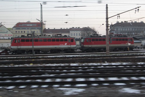 Stabled ÖBB Class 1142 electric locomotives 1142 630 and 1142 672