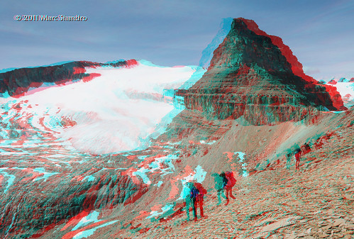 summer people mountains nature landscape stereoscopic stereophoto 3d high view outdoor altitude scenic bluesky anaglyph glacier alpine backpacking backcountry wilderness rugged redcyan