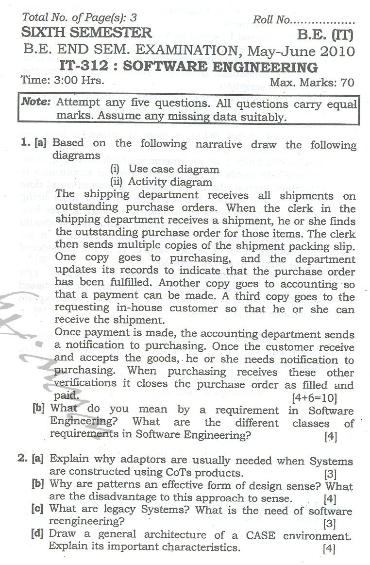 DTU Question Papers 2010  6 Semester - End Sem - IT-312