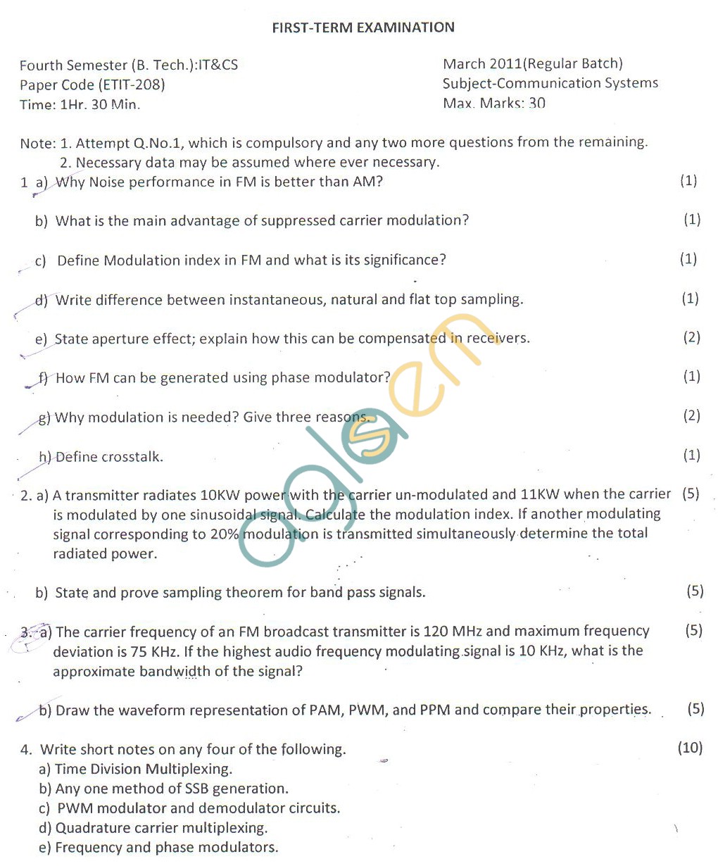 GGSIPU Question Papers Fourth Semester – First Term 2011 – ETIT-208
