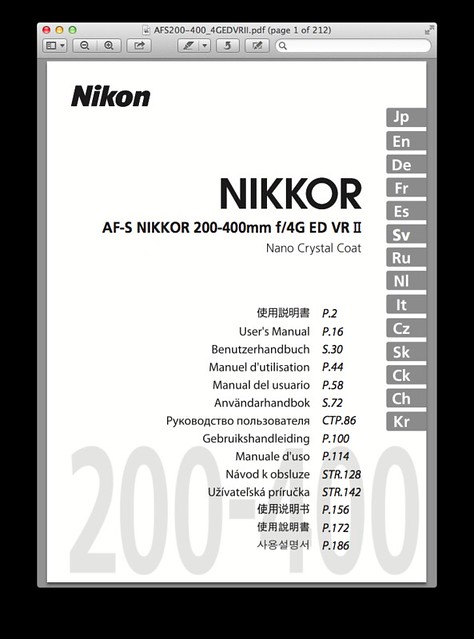 Nikon 200-400mm f/4G ED VR II Manual