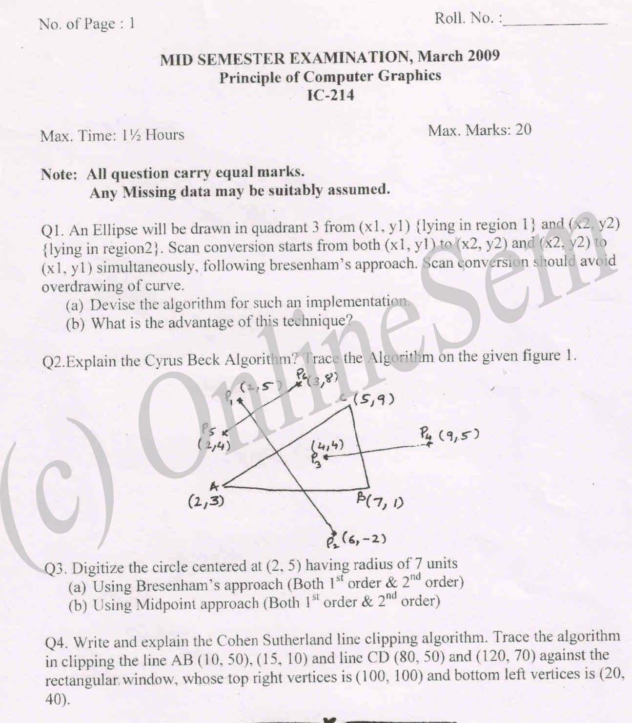 NSIT: Question Papers 2009 – 4 Semester - Mid Sem - IC-214