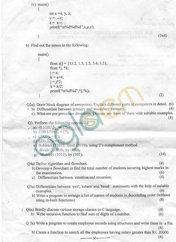 NSIT: Question Papers 2011  2 Semester - End Sem - COE-114