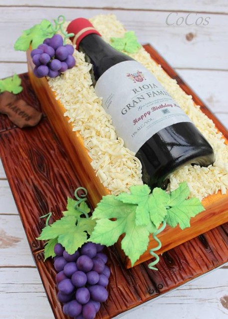 Sugar Wine Bottle and Box Cake by Lynette Brandl