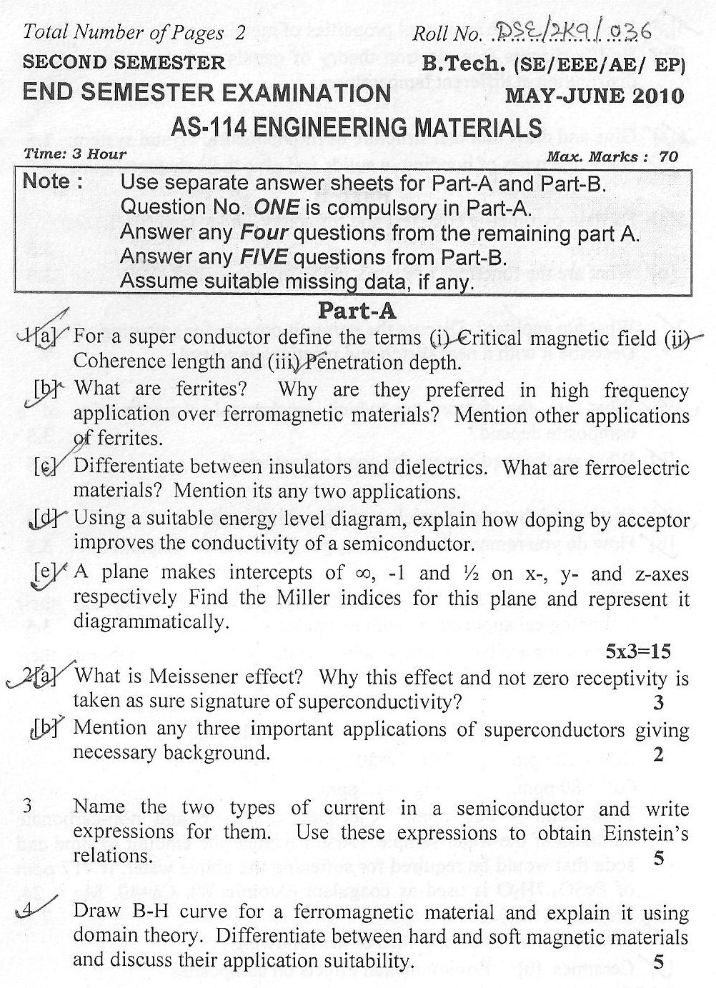 DTU Question Papers 2010 – 2 Semester - End Sem - AS-114