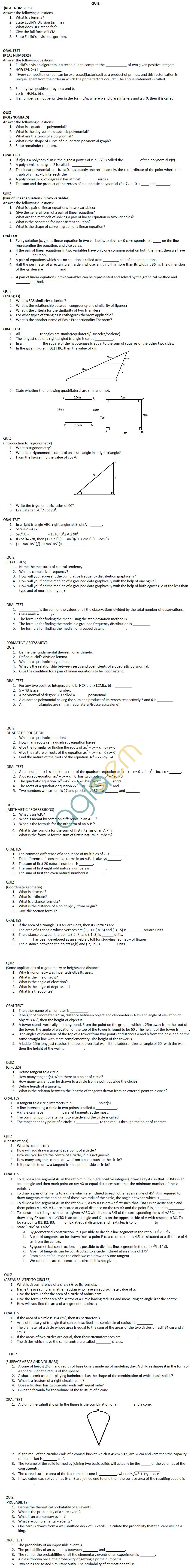 CBSE Class X: Maths - Quiz/Oral Test