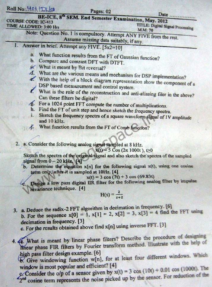 NSIT Question Papers 2012 – 8 Semester - End Sem - IC-413