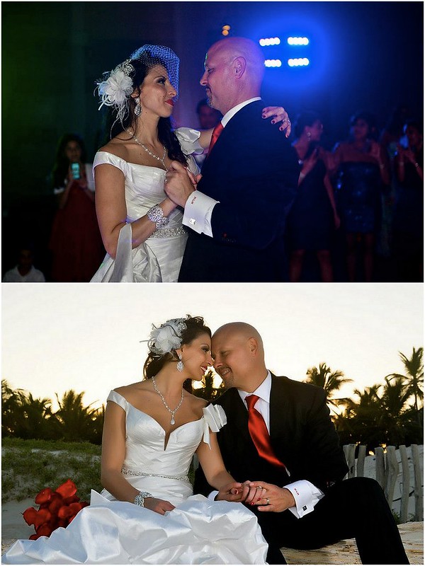 Punta Cana destination wedding, Hard Rock Hotel Punta Cana, Pnina Tornai bridal gown, flower + crystals + feather + French Net, custom bridal fascinator, unique bridal jewelry
