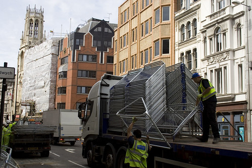 Unloading the street barriers