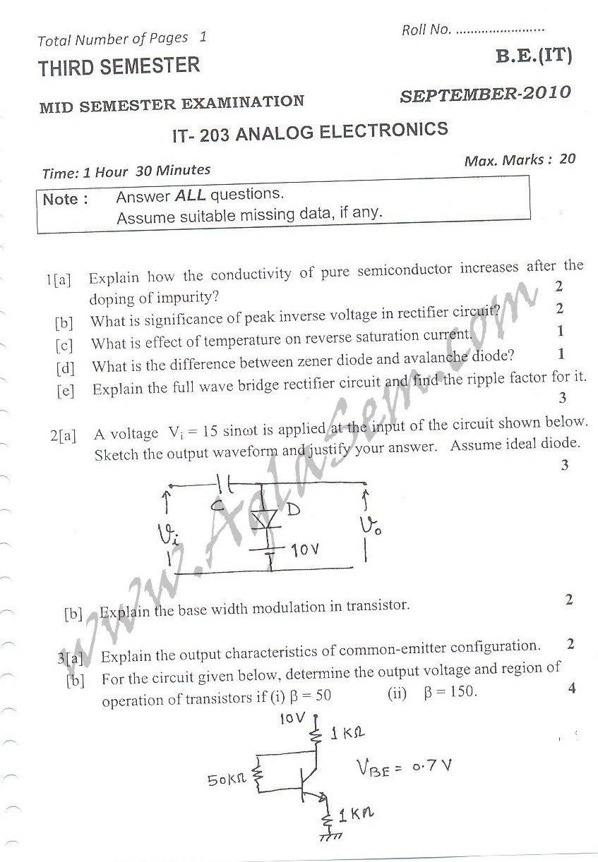 DTU Question Papers 2010  3 Semester - Mid Sem - IT-203