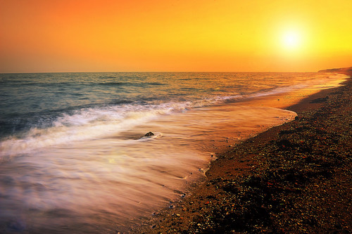 sunset sea sunlight beach waves