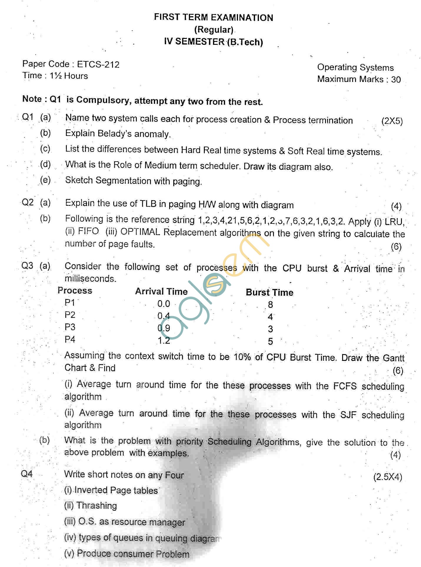 GGSIPU Question Papers Fourth Semester  First Term 2012  ETCS-212