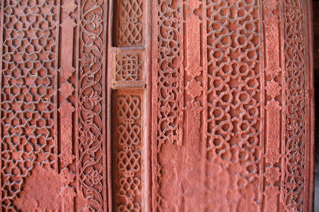 Carvings in the red sandstone