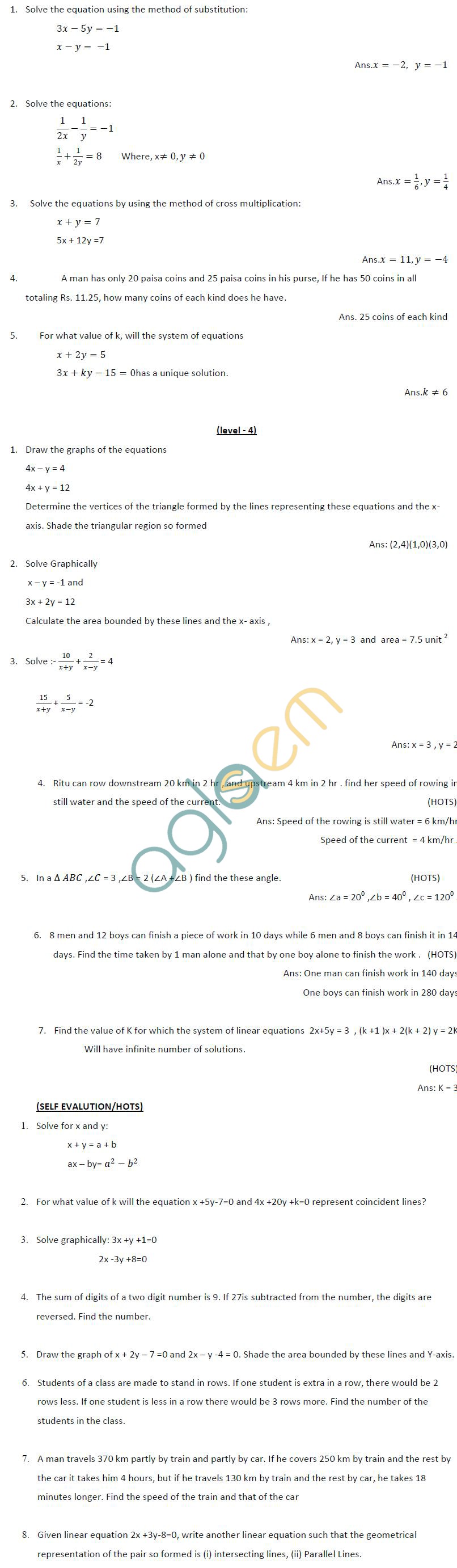 CBSE Class X: Maths - A pair of linear equations in two variables