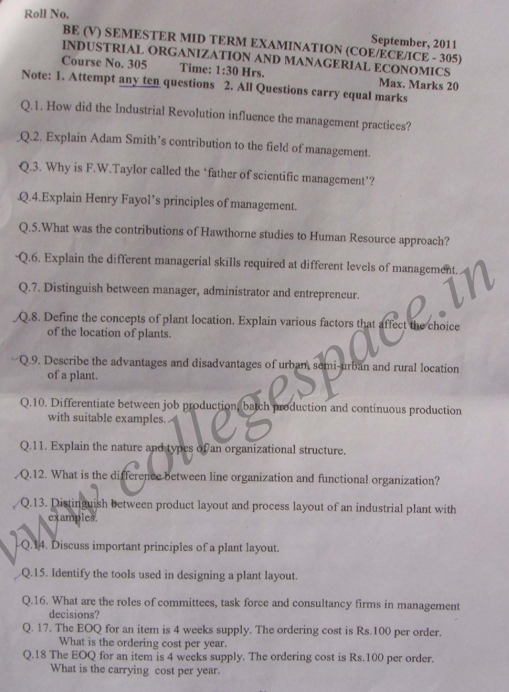 NSIT: Question Papers 2011 – 5 Semester - Mid Sem - COE-ECE-ICE-305