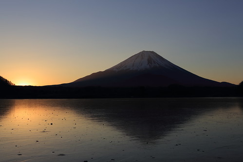 morning mountain lake sunrise fuji shojiko
