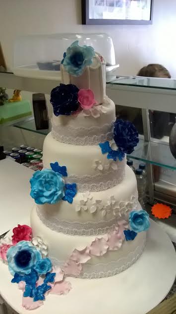 Five Tier Roses and Lace Wedding Cake by Caroline Walker