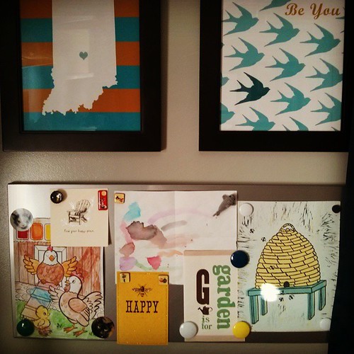 Day 18. Willem's magnet board, covered in cards, prints, and artwork from loved ones. #100happydays