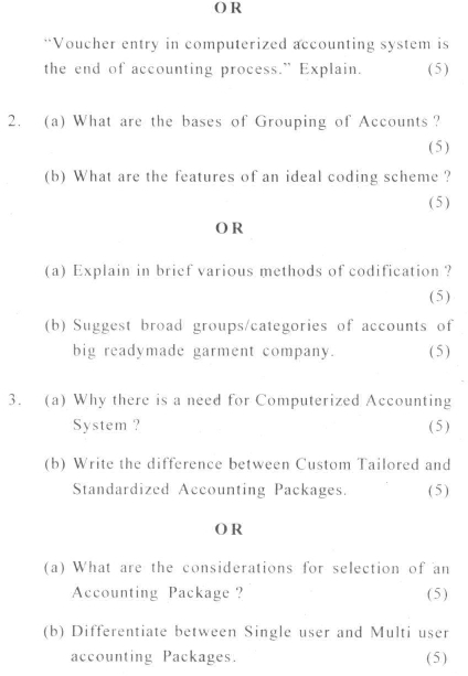 DU SOL: B.Com. (Hons.) Programme Question Paper - Computerised Accounting System - Paper XXXIII