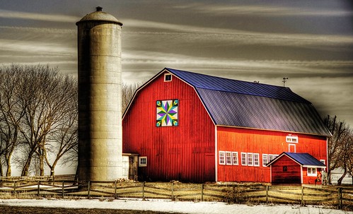 trees windows winter red sky snow green field yellow wisconsin rural canon fence square grey purple quilt farm teal steel silo wi hdr redbarn photomatix photomatixpro walworthcounty t2i barnquilt