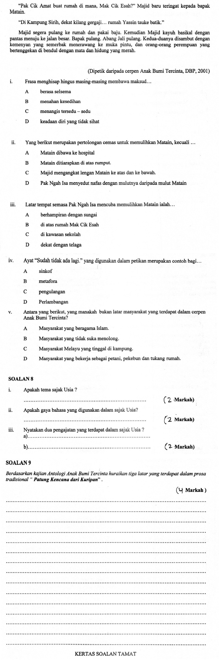 CBSE Class X Previous Year Question Papers 2012 BahasaMelayu