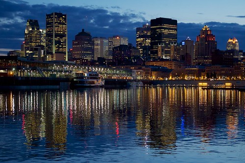 city water night cityscape harbour montreal reflexions