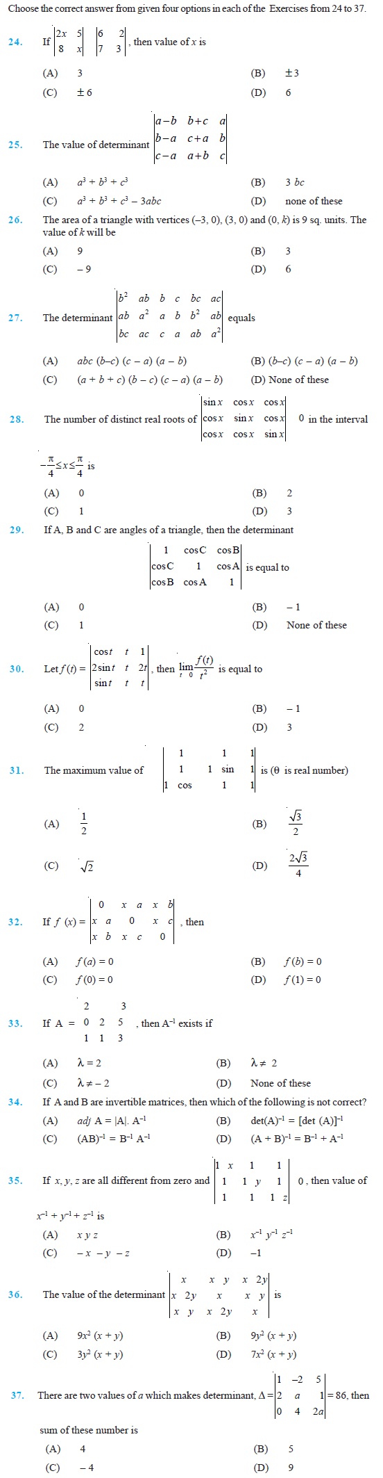 Class 12 Important Questions for Maths - Determinants