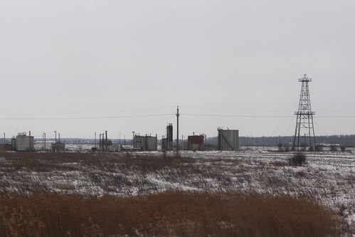 What looks like oil wells outside Periş, Romania
