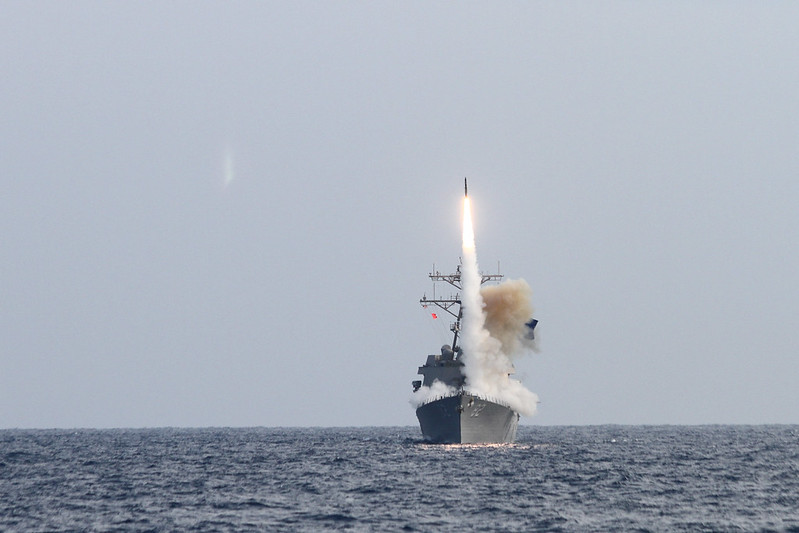 USS McCampbell launches a missile.
