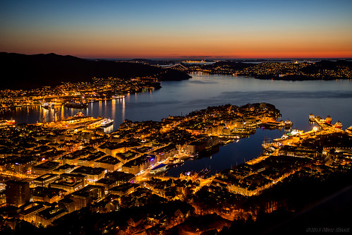 blue sunset sea orange water norway night landscape lights cityscape nightshot fjord bergen oru bryggen 2013