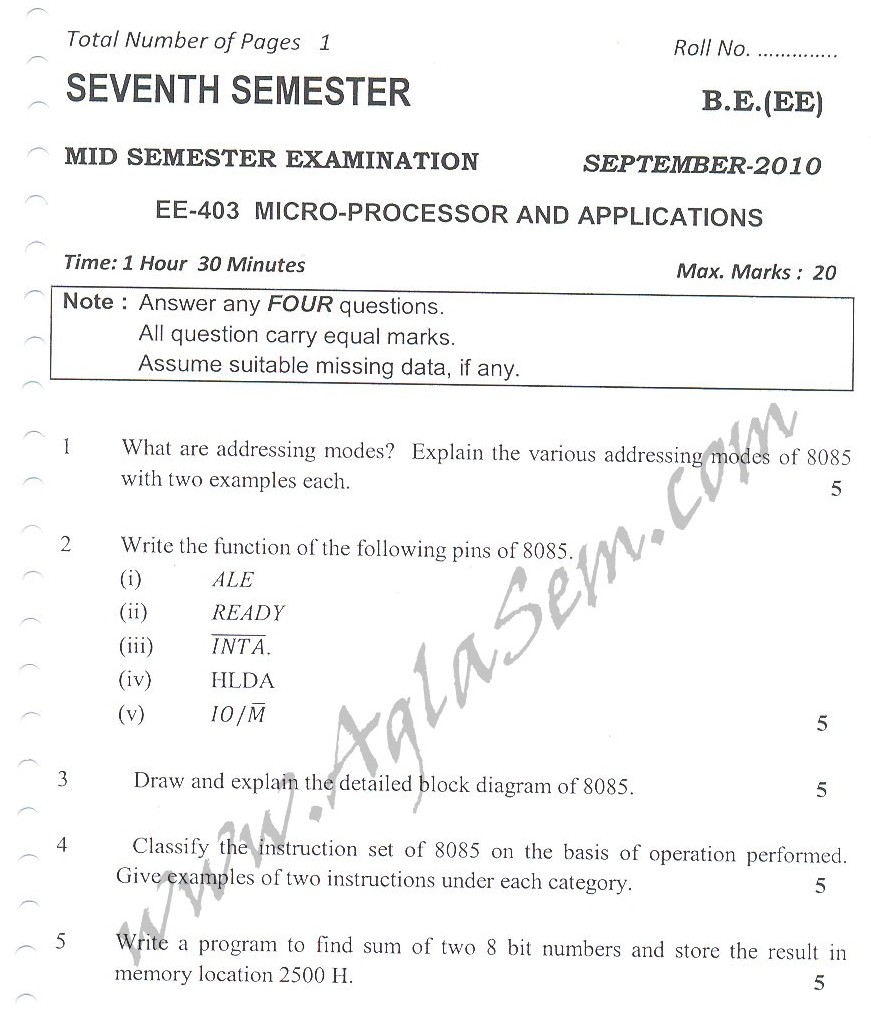 DTU Question Papers 2010 – 7 Semester - Mid Sem -   EE-403
