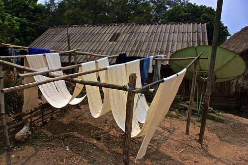 bamboo paper hanging up to dry