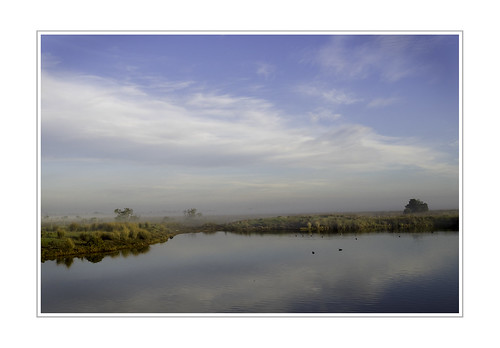 fog mist pond dam midwinter morning
