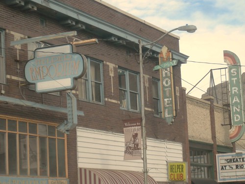 Old wild west downtown: Helper Emporium, the Strand, and the hotel in Helper, Utah