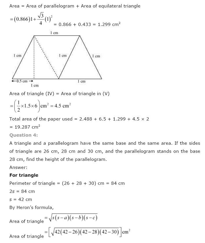 NCERT Solutions For Class 9 Maths Solutions Chapter 12 Heron’s Formula PDF Download