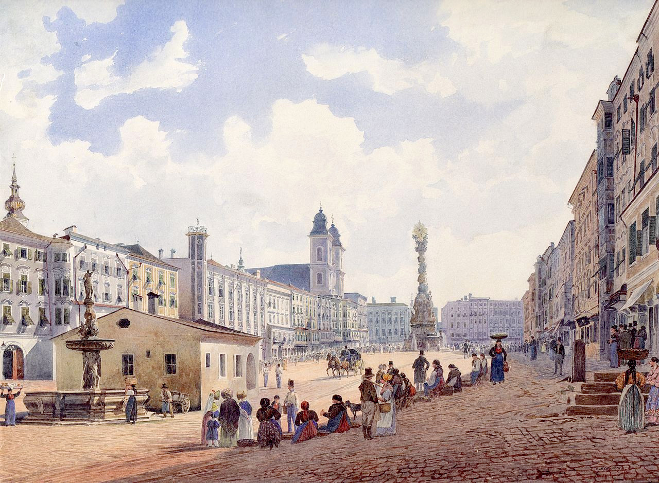 The main square in Linz by Rudolf von Alt, 1839