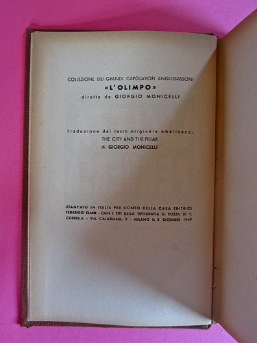 Gore Vidal, La città perversa, Elmo editore 1949. Colophon (part.), 1