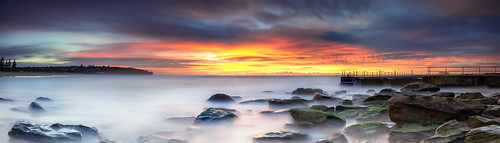 ocean longexposure seascape water clouds sunrise rocks pano sydney australia panoramic nsw newsouthwales northernbeaches curlcurl