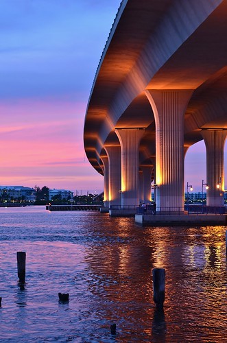 bridge sunset water night concrete evening florida stuart waterway rooseveltbridge
