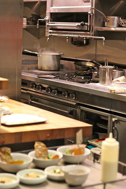 The tiny kitchen at State Bird Provisions with the "Dim Sum Style" cart getting ready to go out to the dining room