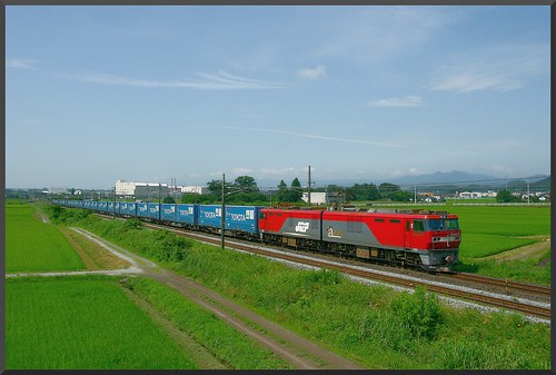 blue sky japanese railway line container type tohoku eh500