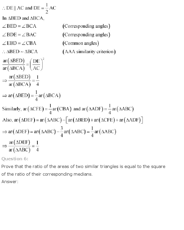 NCERT Solutions for Class 10th Maths Chapter 6 - Triangles
