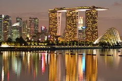 Marina Bay Sands and Singapore skyline at dusk