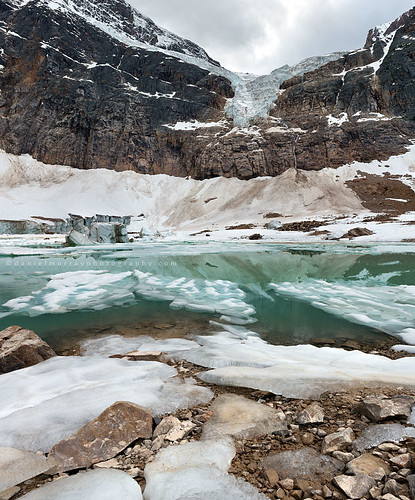 lake snow canada ice angel landscape scenery jasper glacier alberta hanging edith cavell meltwater