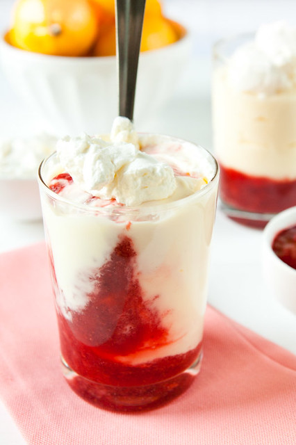 Lemon Mousse with Strawberry Compote