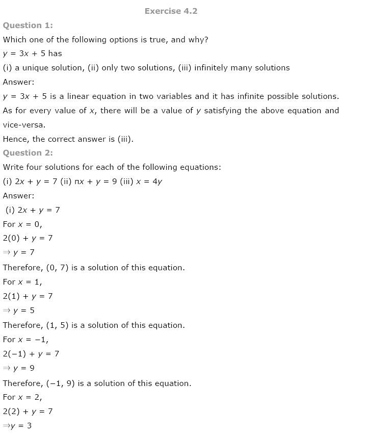 NCERT Solutions For Class 9 Maths Solutions Chapter 4 Linear Equations in Two Variables PDF Download