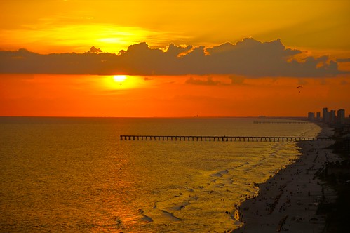 ocean city sunset sun beach clouds pier florida panama