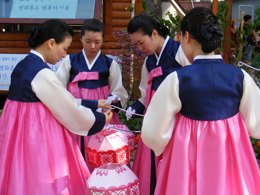 Women in Traditional Hanbok Dress during Lotus Lantern Festival- Seoul, Korea